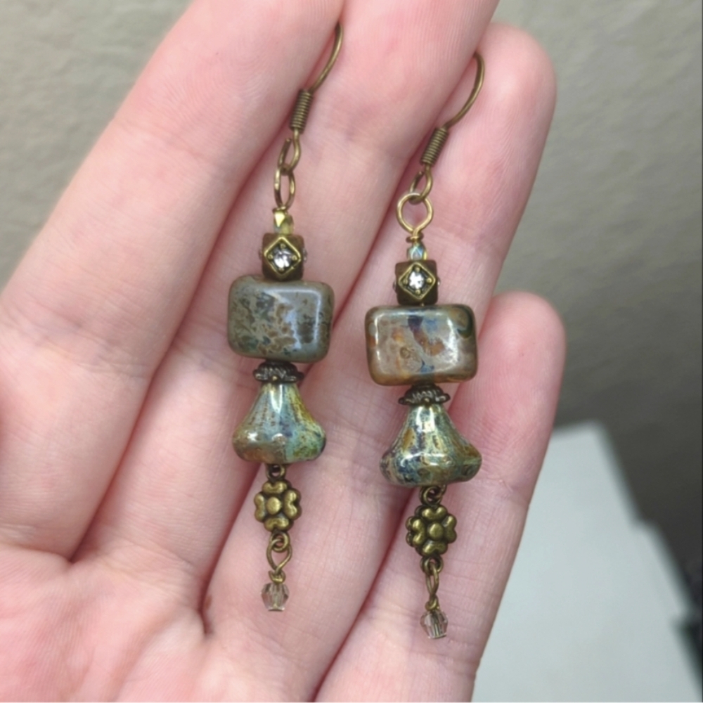 Glamorous Boho Green And Brown Earrings